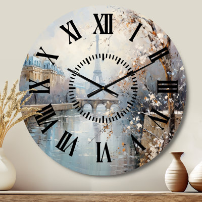 Winter Paris Eiffel Tower City Charm I - City Paris Black Face Wall Clock