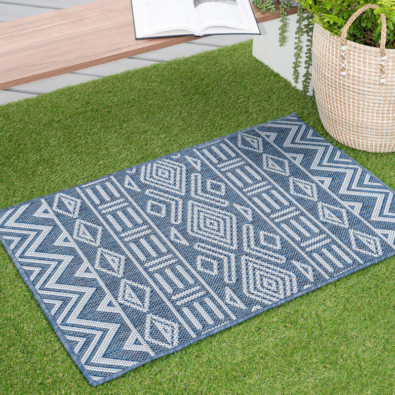 Tapis intérieur / extérieur bleu Urias, Rectangle 2 pi x 3 pi