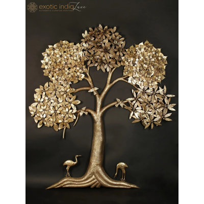 74" Extra-Large Brass Tree of Life Wall Art – Handmade Five-Leaf Statement Sculpture with Birds, Luxury Wall Hanging for Living Room or Lobby