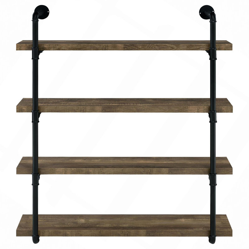 Modern Floating Shelves, Black And Rustic Oak Wall Shelf, Black/Brown