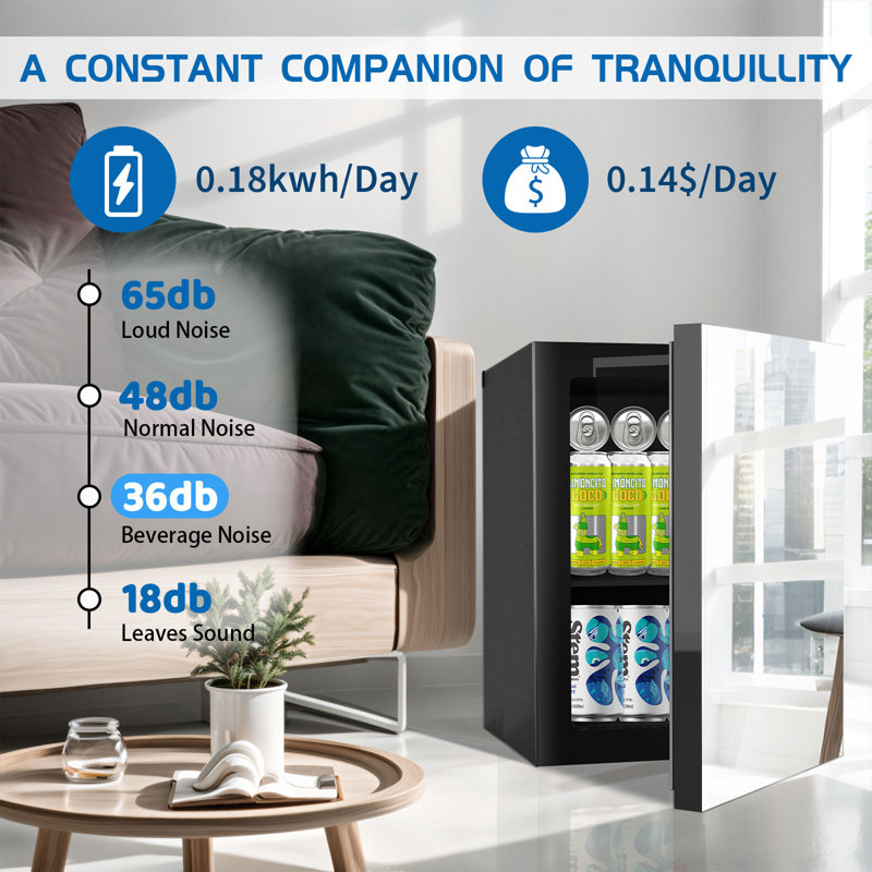 Erivess 24 Cans/0.9 Cu.ft Beverage Refrigerator Cooler, Mini Fridge with Mirrored Front Door for Skincare & Cosmetics, Countertop Small Fridge with Temperature Control for Soda, Beer