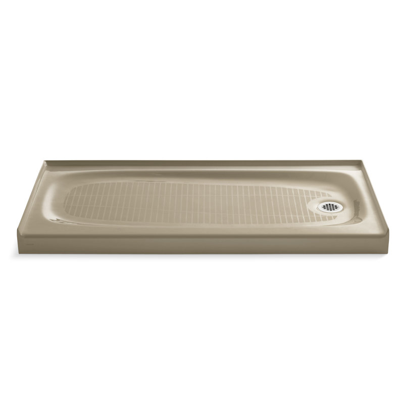 Salient 60" x 30" Cast Iron Rectangular Single Threshold Alcove Shower Base, Mexican Sand, Right Hand