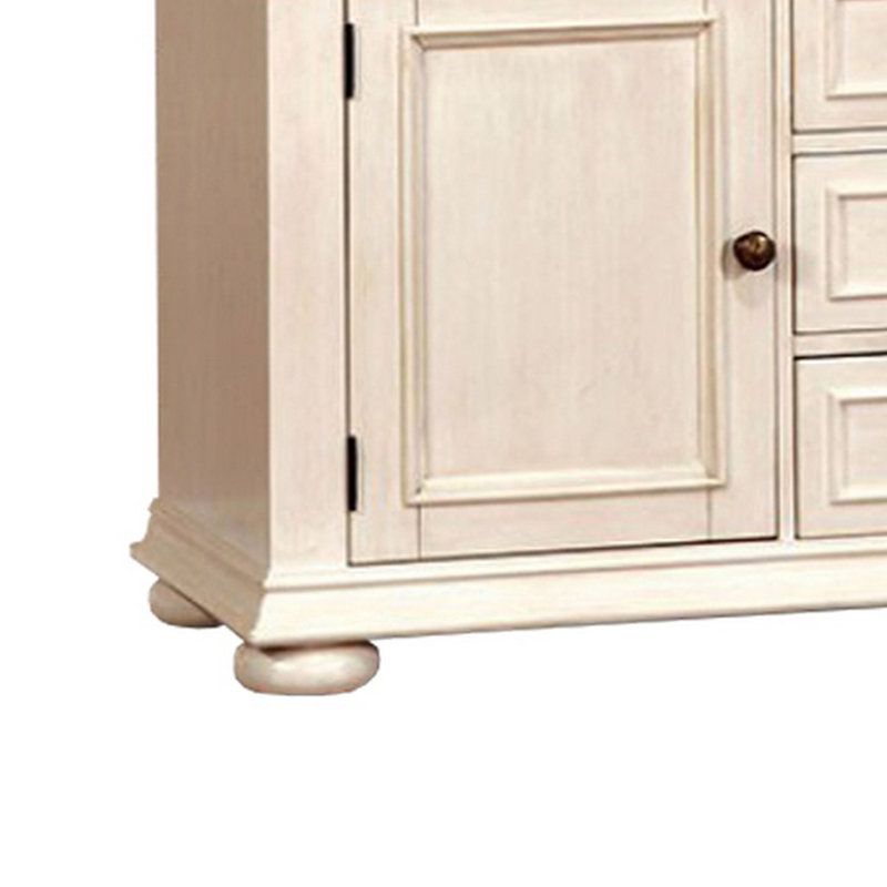 Buffet de style transitionnel 56,5 po Weatherhill, plateau brun, 6 tiroirs et 2 armoires, Ivoire