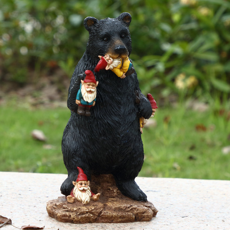  Gnomes in Trouble with Bear Garden Statue