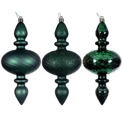 8.2" Swirl Finial Ornament Assortment. One matte, one shiny, and one glitter.
