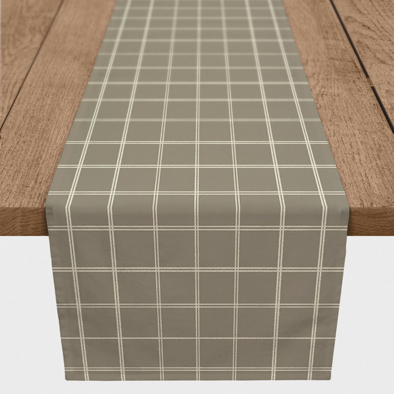 Chemin de table rouge et crème à carreaux, 72 po x 16 po, Taupe / blanc