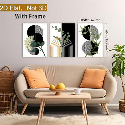Impression sur toile 3 pièces géométrique ligne verte pour salon minimaliste et élégant