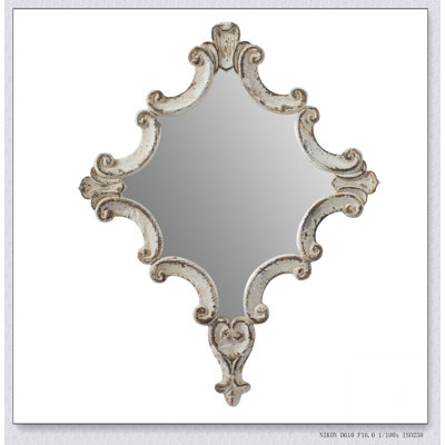 30" x 23.5" Artistic White Diamond Scrollwork Mirror, Home Accent Mirror for Living Room, Entryway, Bedroom, Office