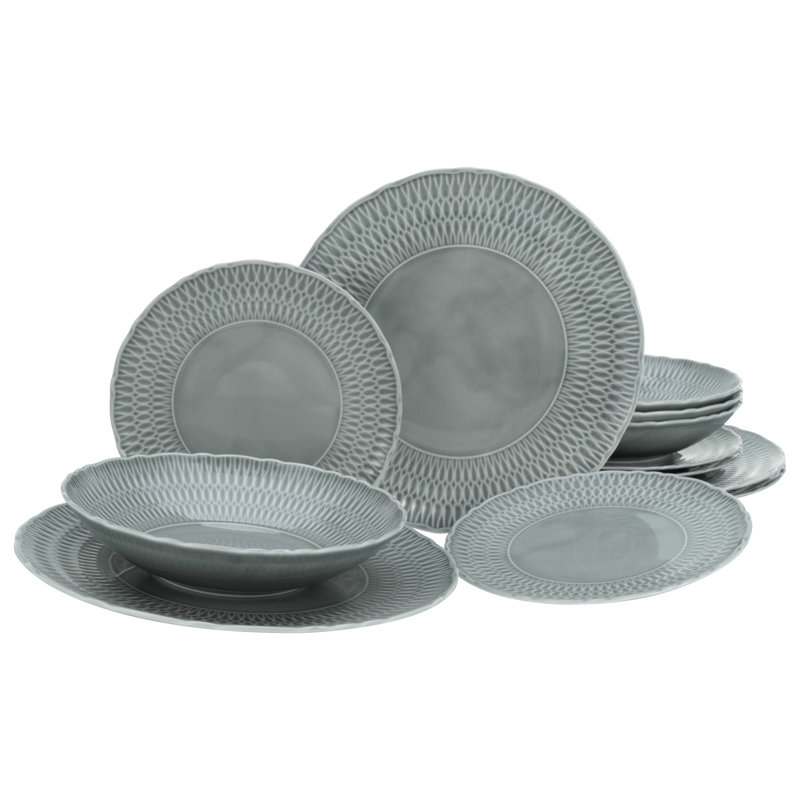SOFIA 12 Piece Dinnerware Set, Service for 4, Grey