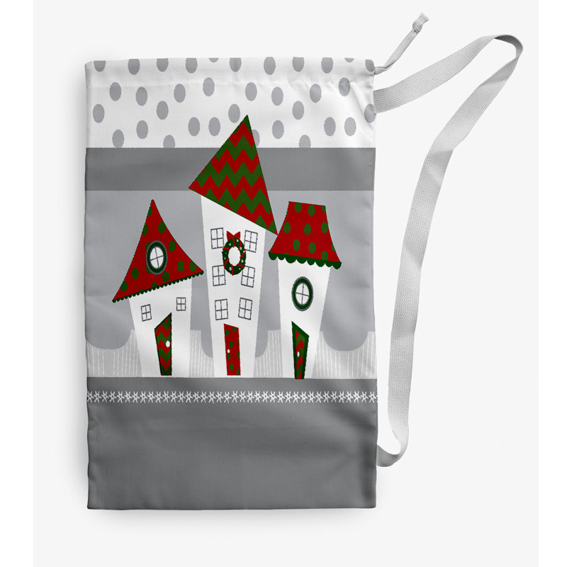 Sac à linge maisons de Noël, Petit (H 29 po x l 18 po), Gris