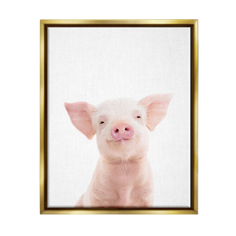 Sourire de cochon rose par Sissi et Seb, H 31 po x l 25 po x P 1,7 po, Cadre flottant métallique doré