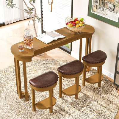 Ensemble de table de bar 4 pièces avec 3 tabourets de bar rembourrés en polyuréthane, table de petit-déjeuner avec 3 tabourets rembourrés Ensemble de table de salle à manger à hauteur de comptoir en bois massif pour le salon, la salle à manger