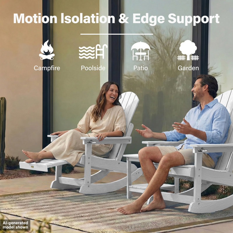 Chaise berçante d'extérieur surdimensionnée en plastique Adirondack, Blanc