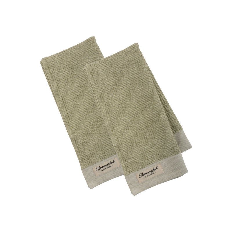  Washed Waffle Dishtowel Set/2, Fresh Pear