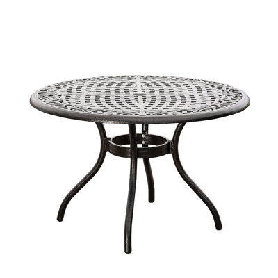 48-Inch Round Dining Table For Patio, Made From Cast Aluminum With Hammered Bronze Finish, Tabletop, Umbrella Hole, And Curved Legs, 48-In Outdoor Crafted Of In Bronze, Relaxing