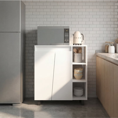 Buffet Cesna Micro-ondes, garde-manger compact autoportant avec rangement à 2 portes, 3 tablettes latérales ouvertes et surface d'appareil