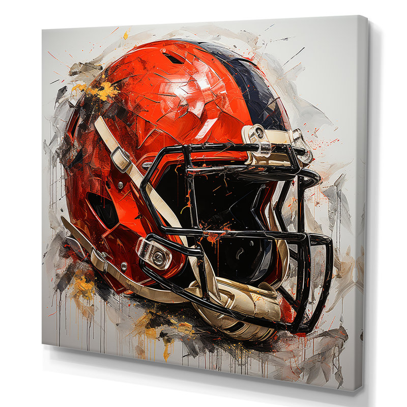 Casque de football rétro rouge - art mural de football sportif, Toile tendue, H 16 po x l 16 po