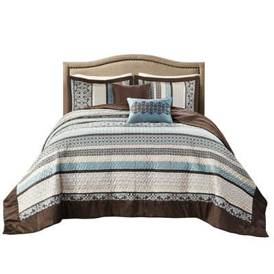 5 Piece Reversible Bedspread - King Size In Blue With Luxury Style Reverse