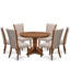 Ensemble de salle à manger 7 pièces composé d'une table de salle à manger ronde avec piédestal et 6 chaises Parson en tissu de lin brun clair, noyer antique-34777585-65942663-65942713