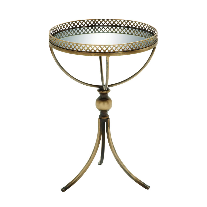 Gold Brass Round Metal and Glass Accent Table
