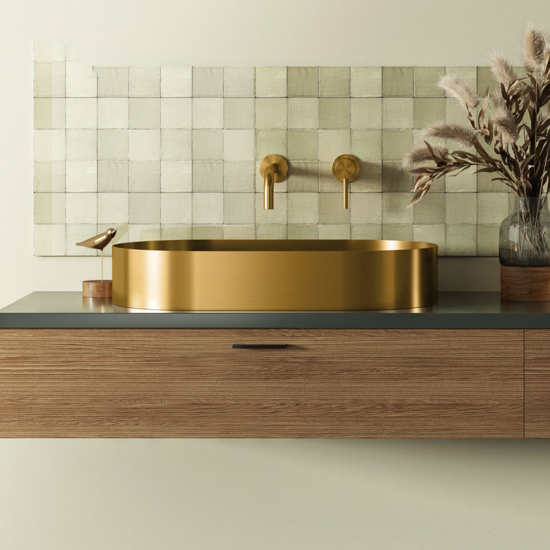 Maestro Bath 14.9'' Stainless Steel Oval Bathroom Sink, Brushed Gold