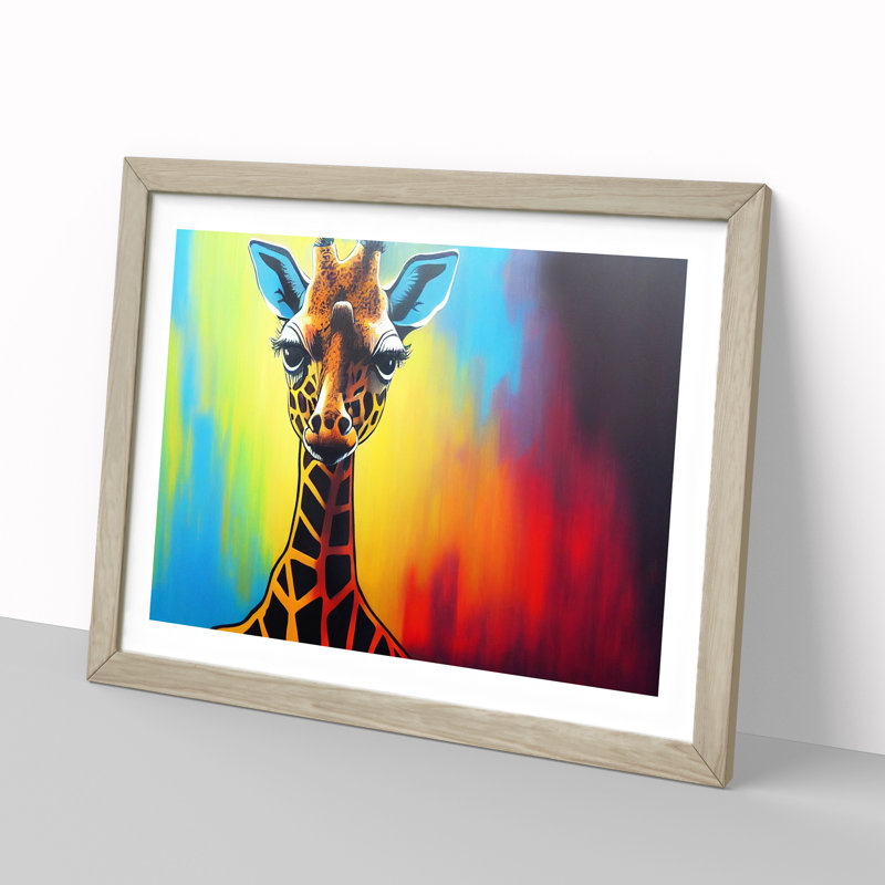 Giraffe in Colour - Framed Print, 25cm H x 34cm W x 2cm D, Oak
