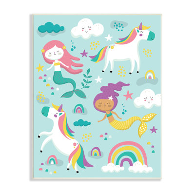 " Mermaid And Unicorn Rainbow College Kids' Fantasy Illustration " by Andrea Jasid Grassi