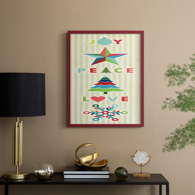 Joy Joy Peace Love, reproduction encadrée - bois massif, H 21 po x l 17 po, Rouge