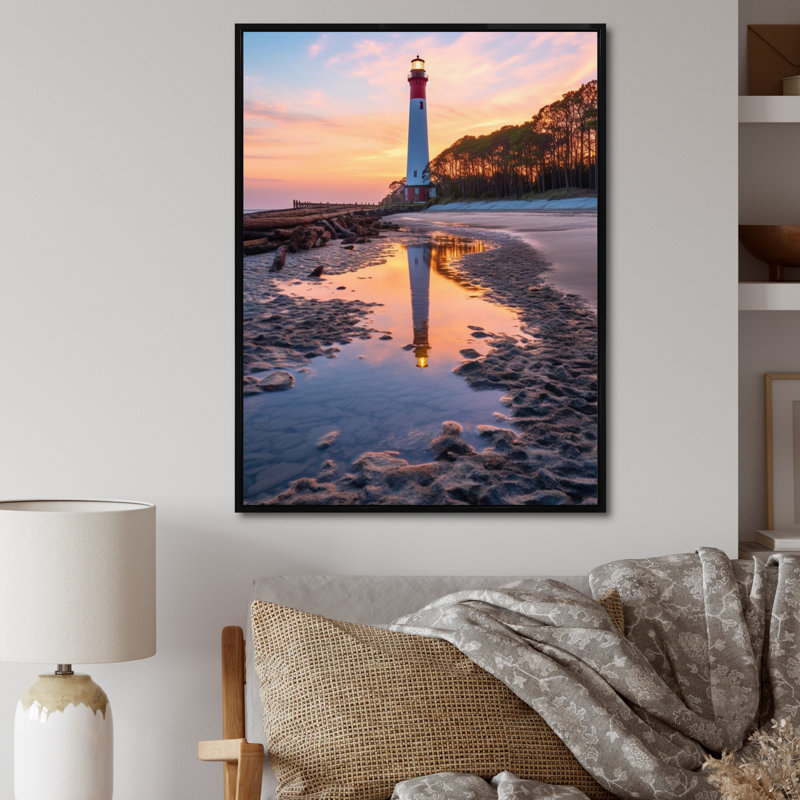 Phare, île de chasse, Caroline du Sud, reproduction sur toile, H 44 po x l 34 po x P 1,5 po, Cadre flottant noir