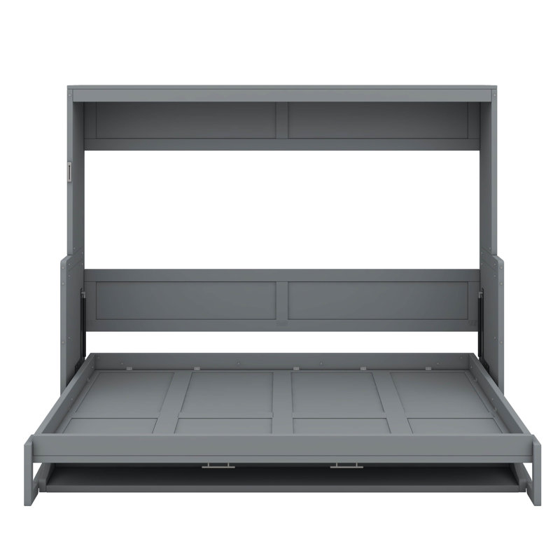 Lit escamotable avancé pleine grandeur avec système de levage hydraulique continu et bureau intégré polyvalent, Gris