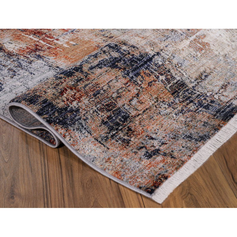 Tapis rouge / gris / noir, Rectangle 7 pi 7 po x 10 pi
