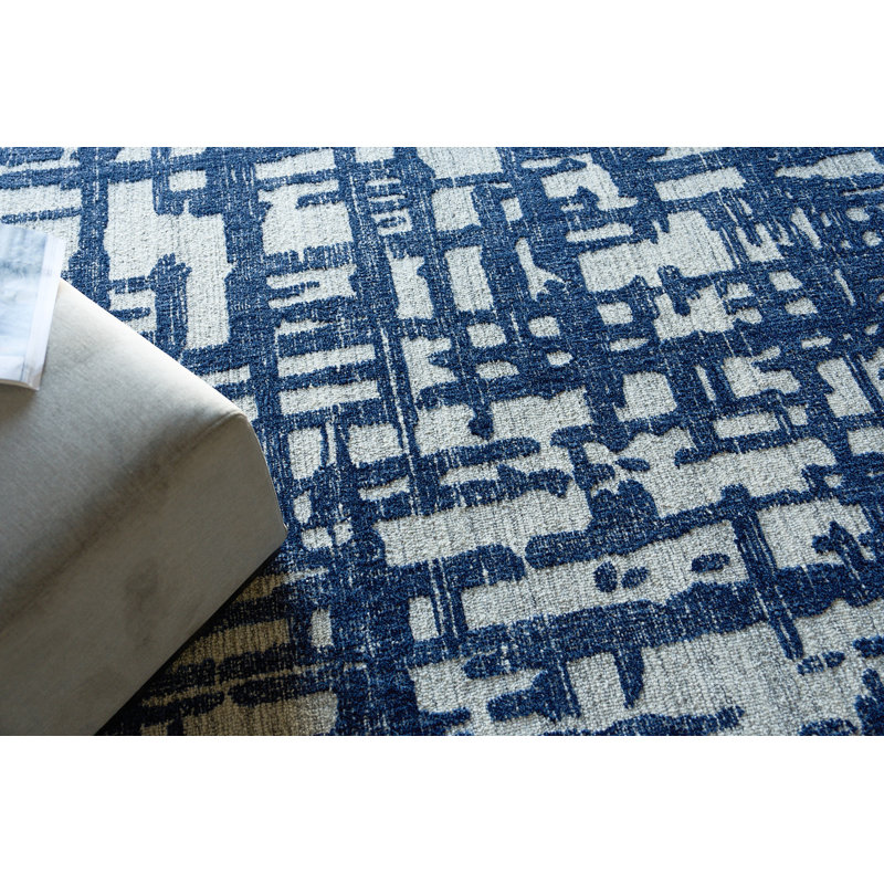Aspen Hand Tufted Abstract Area Rug, Navy/Natural Gray, Rectangle 9' x 12'