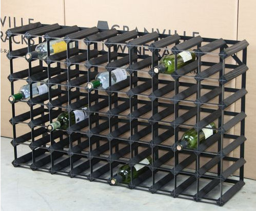 Liddle 70 Bottle Floor Wine Bottle Rack, Black Stained / Black Steel
