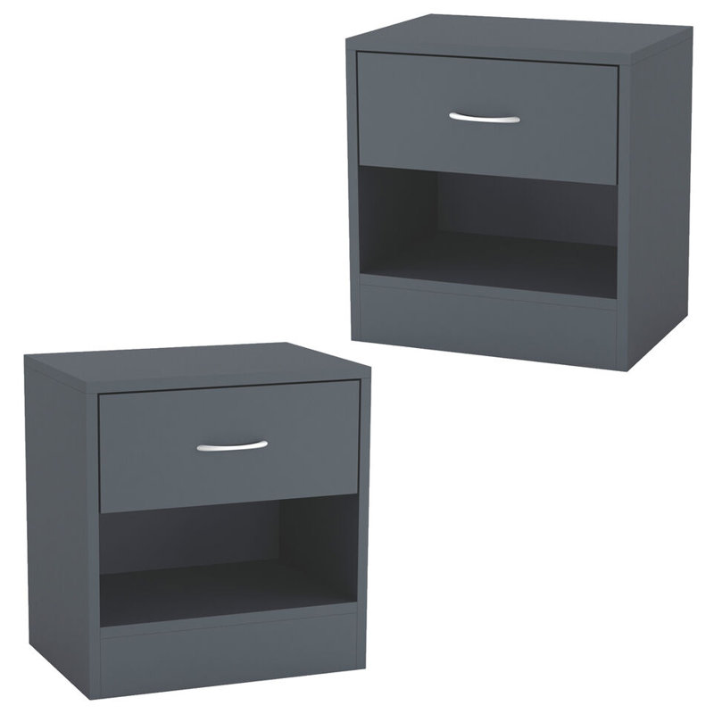 Quintone 39cm W Metal Bedside Table, Drak Grey