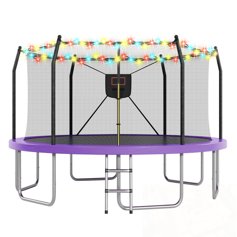Trampoline avec lumières et panier de basketball, Mauve