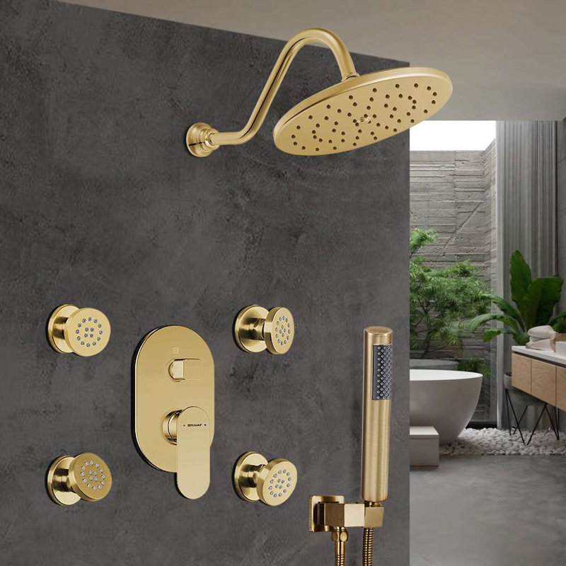 Bravat Brushed Gold Concealed 3 Way Shower Mixer with Thermostatic Control