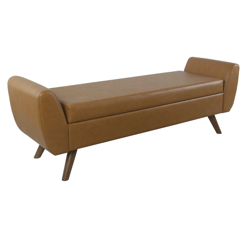 Banc de rangement rembourré Amsi, Cuir caramel