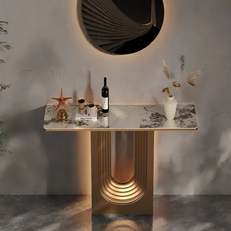 Console d'entrée italienne de luxe, H 33,5 po x l 35,4 po x P 13,8 po, Or champagne