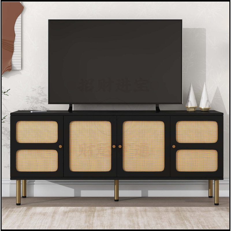 Meuble télé de style bohème avec porte en rotin