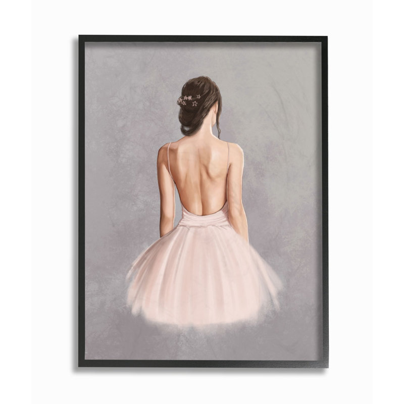 « ballerine fille, peinture gris rose », art textuel, H 30 po x l 24 po, Giclée encadrée noir minuit