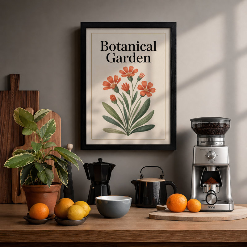 Garden Botanical - Framed Print, A2 - 59.4 x 42.0 cm, Black