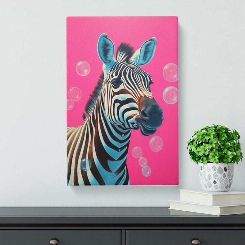 Zebra Bubble Gum Painting - Print, 76cm H x 50cm W x 3cm D