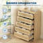 Commode 5 tiroirs en rotin, grande armoire de rangement étroite en bois pour la chambre à coucher et le salon