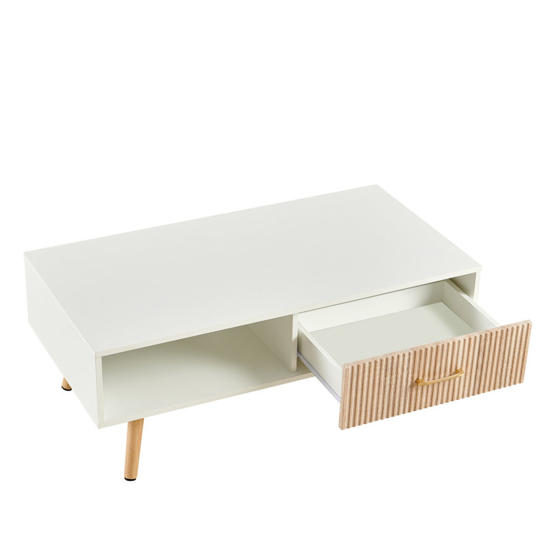 Table basse rectangulaire avec pieds en bois massif, Blanc