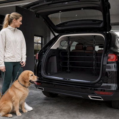 Adjustable Dog Car Barrier Pet Gate – Fits SUVs, Trucks & Minivans, 34"-60" Wide, Strong Steel Tubing, Tool-Free Assembly, Keeps Dogs Safe in Cargo Area