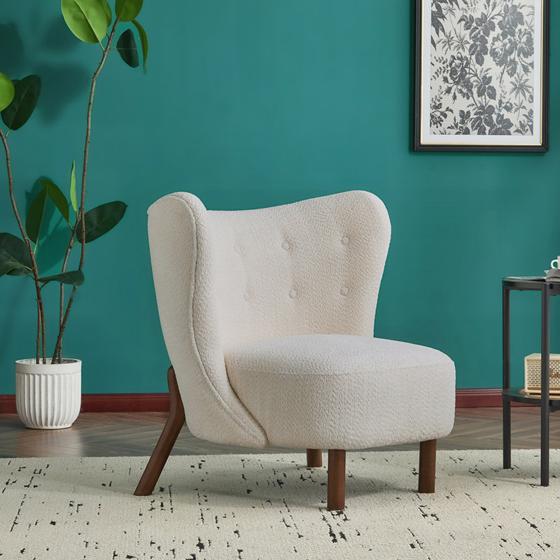 Fauteuil d'appoint rembourré Vezina, Boucle blanc cassé