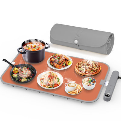 Tapis chauffant pour aliments détachable, chauffe-plat graphène High-Tech ultrarapide, plateau chauffant électrique à 6 températures réglables, minuterie de 6 heures pour les fêtes et utilisation quotidienne - gris