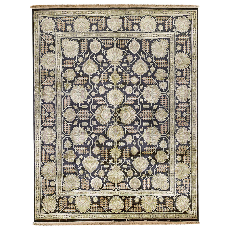 Tapis noir et noir noué à la main de haute qualité