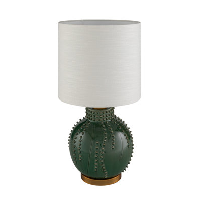Green Stoneware Table Lamp with Linen Shade