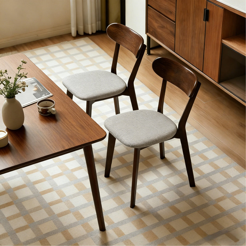 Deux chaises de salle à manger en bois massif de style Mid-Century modernes avec coussins rembourrés courbés et réglables, convenant à la cuisine, au salon, au coussin gris noyer, aux sièges, aux coussins